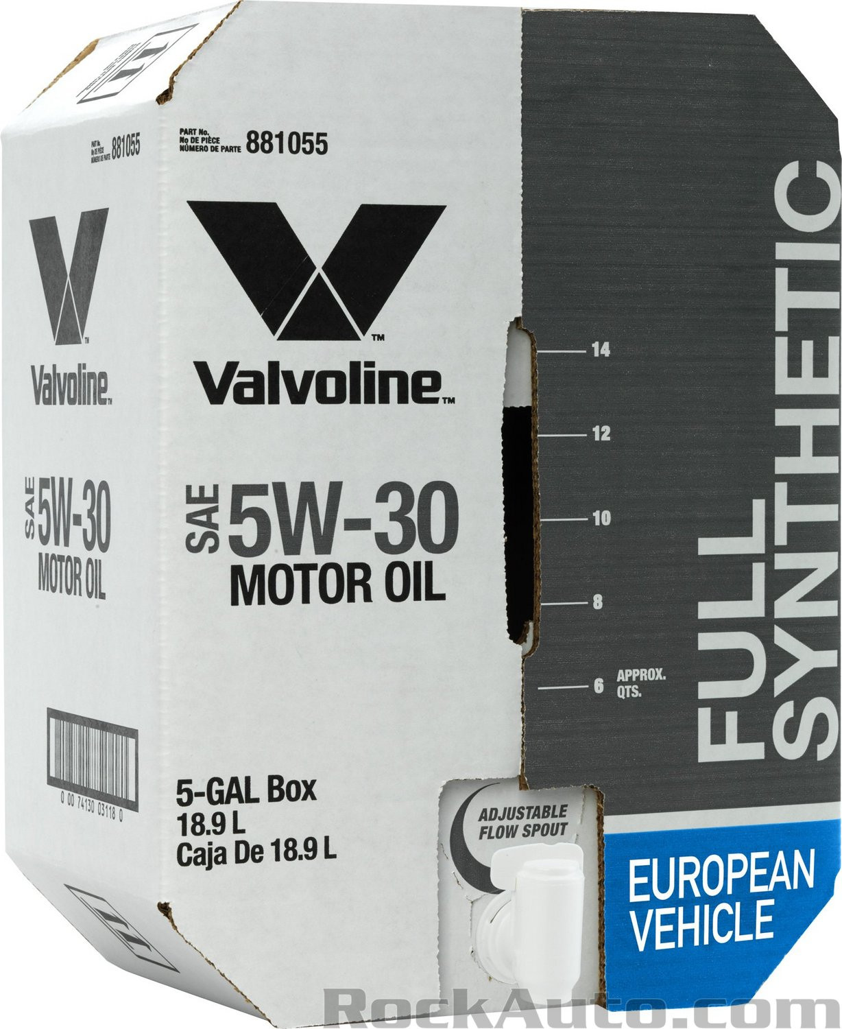 VALVOLINE 881055 European Vehicle Full Synthetic SAE 5W-30; 5 Gallon Bay Box