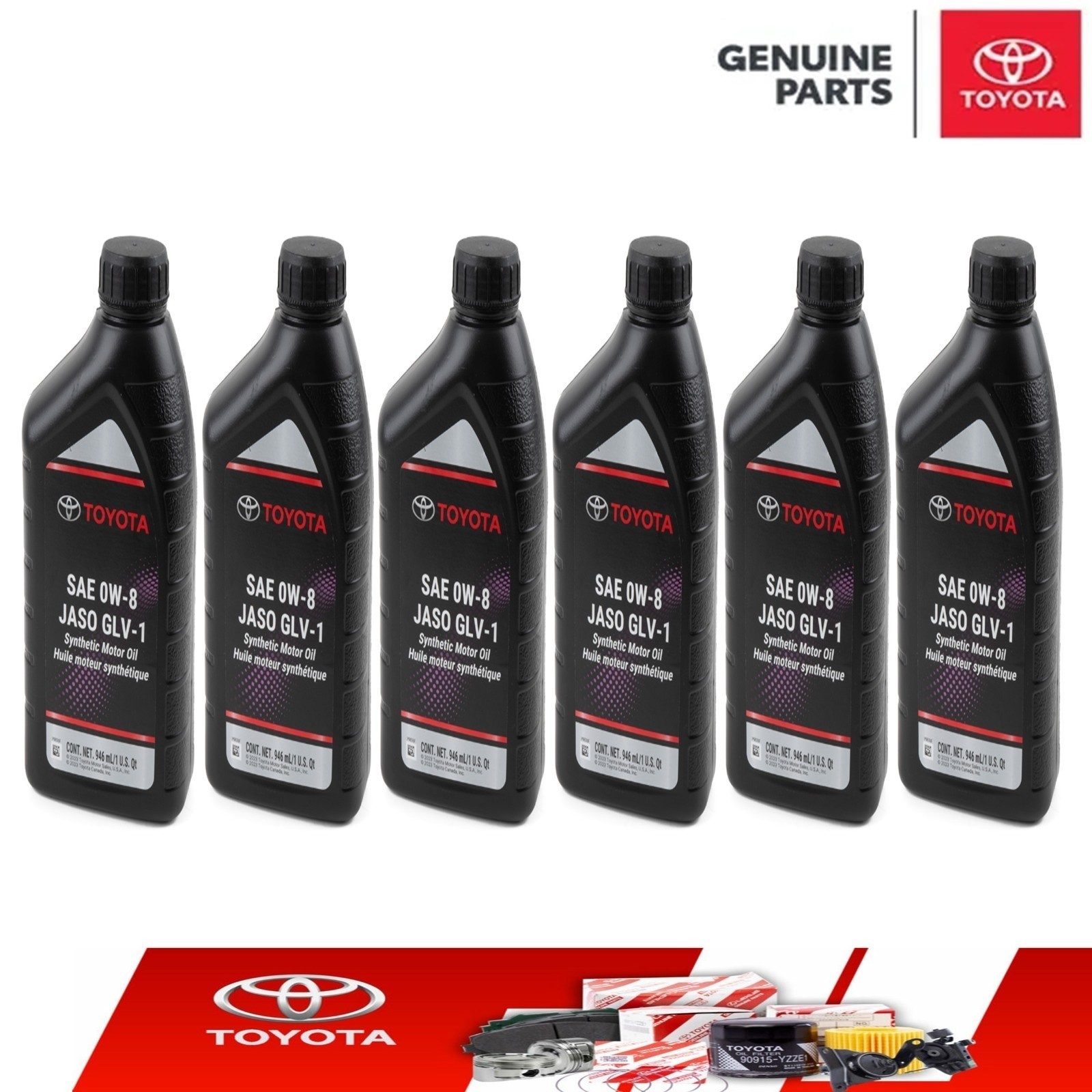 6 Quarts Toyota Genuine 0W-8 JASO GLV-1 Synthetic Motor Oil OEM 00279-08QTE