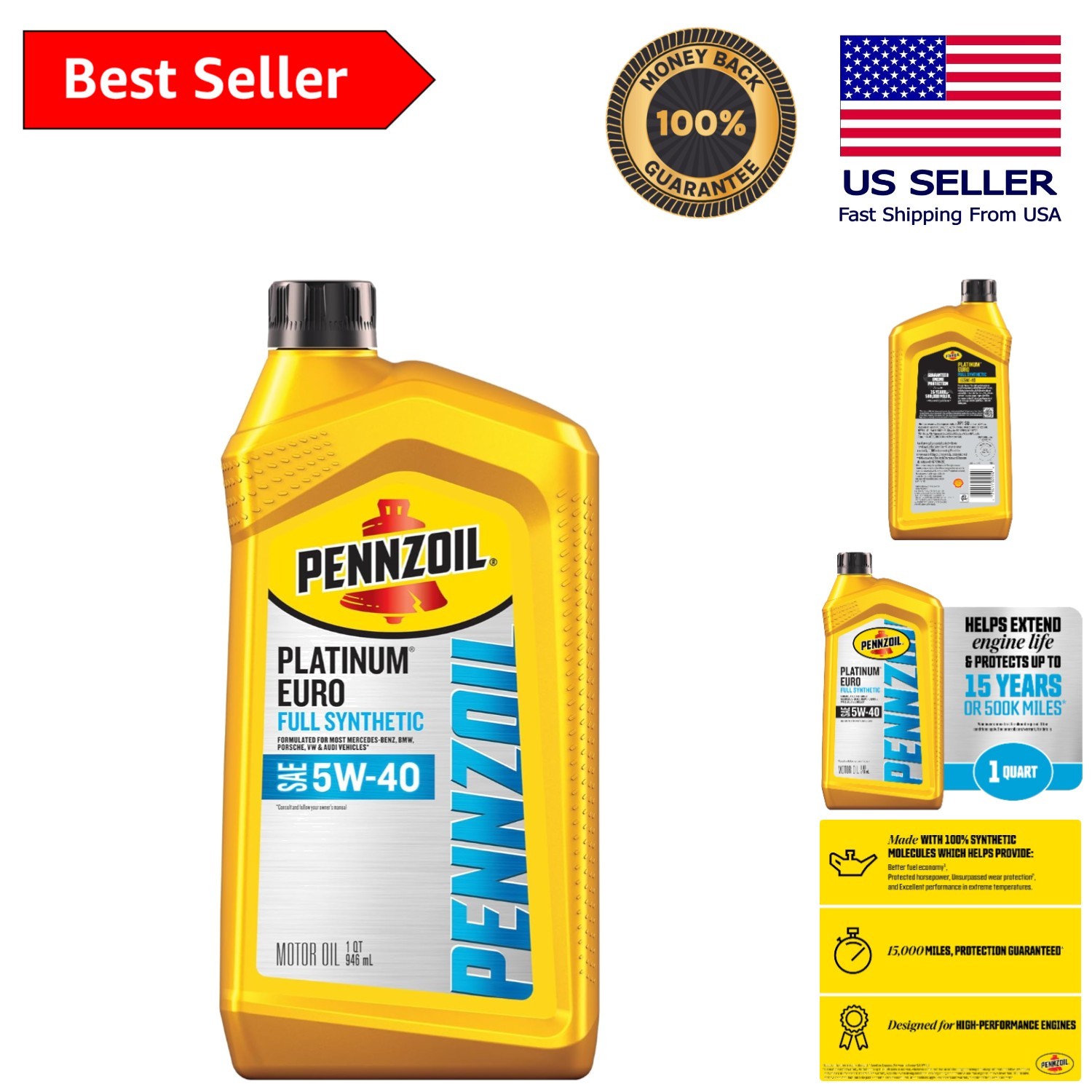5W-40 Platinum Euro Full Synthetic Motor Oil – 1 Quart for Ultimate Protection