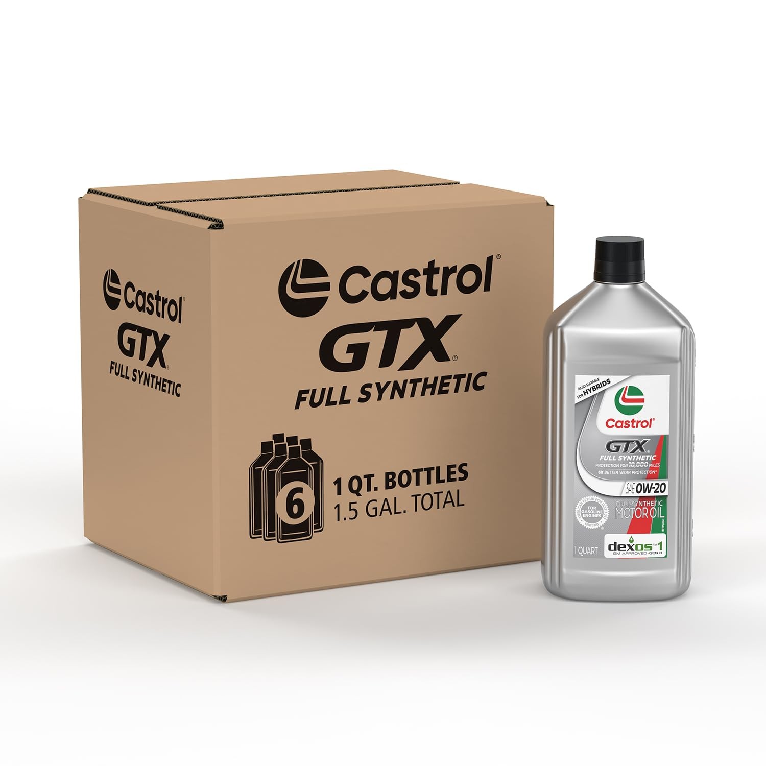 Castrol GTX Full Synthetic 0W-20 Motor Oil, 1 Quart, Pack of 6.