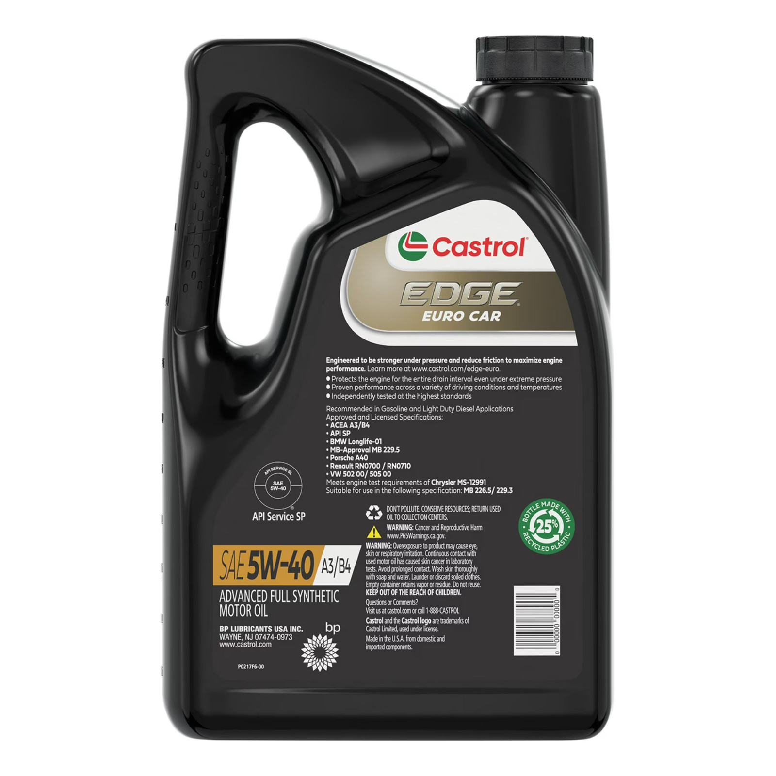 2 pack Castrol EDGE Euro 5W-40 A3/B4 Advanced Full Synthetic Motor Oil, 5 Qt