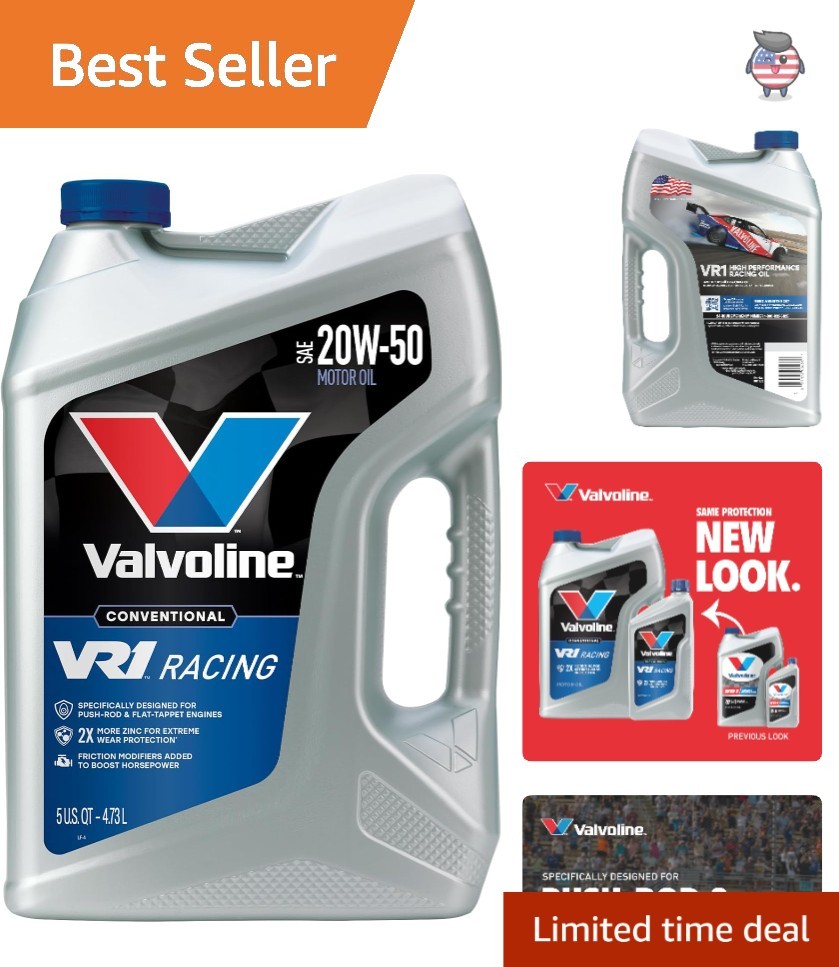 Superior VR1 Racing 20W-50 Motor Oil, 5 QT Bottle – For High-Compression Engines