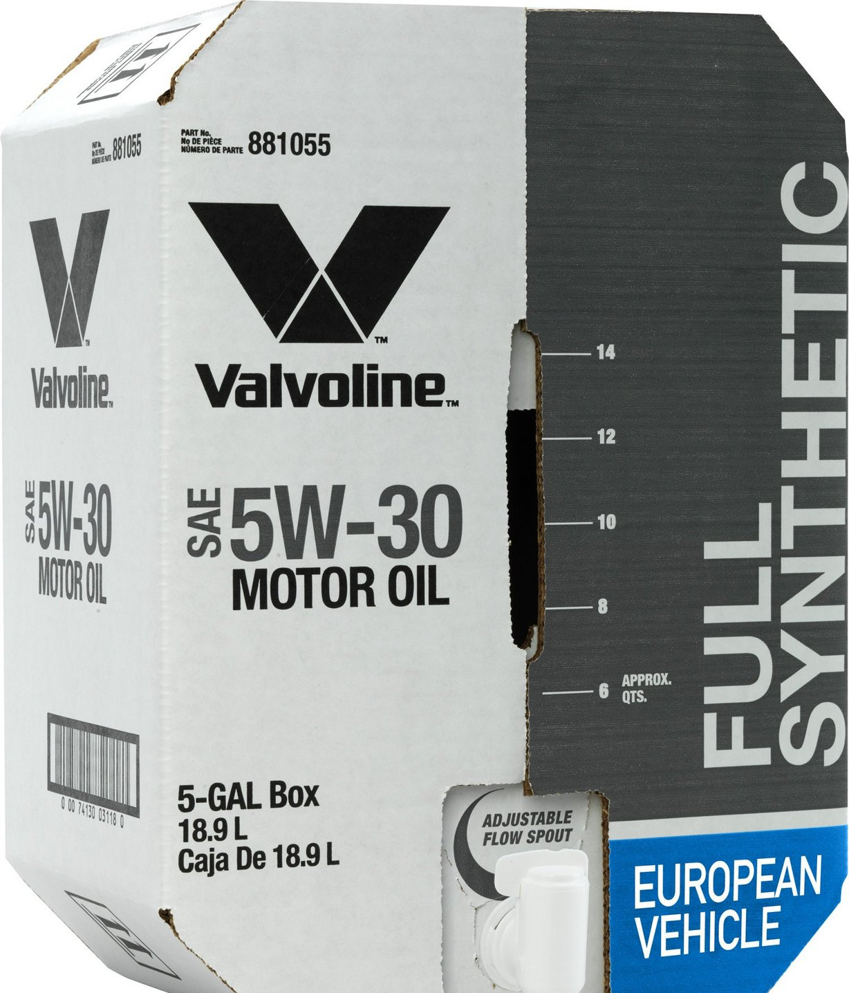 VALVOLINE 881055 European Vehicle Full Synthetic SAE 5W-30; 5 Gallon Bay Box