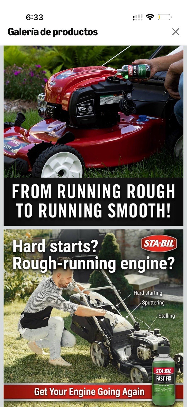 Fix – Small engine treatment; cleans water; treats up to 20 gallons; 8 ounces.