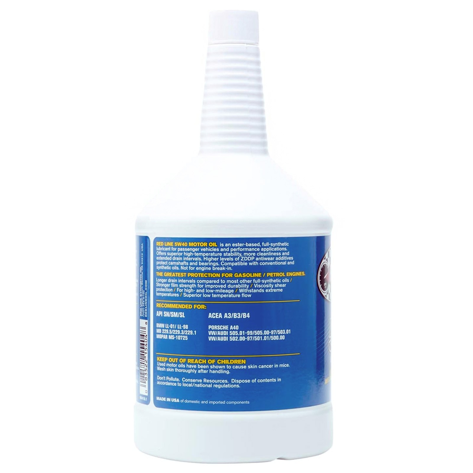 Red Line Oil 15404 Full Synthetic Ester Formula 5W40 Motor Oil, 1 Quart