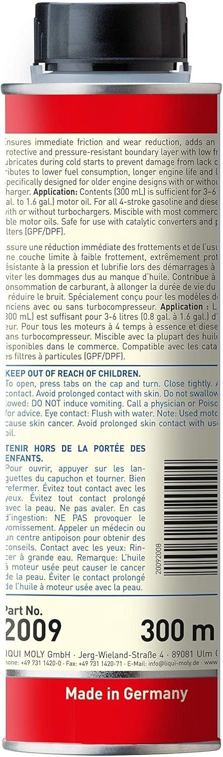Liqui Moly MoS2 Anti-Friction Engine Treatment | 300 ml | Oil additive Pack of 2