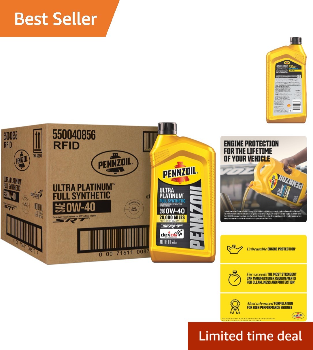 High-Performance Ultra Platinum Full Synthetic 0W-40 – 6 Quarts for Long Life