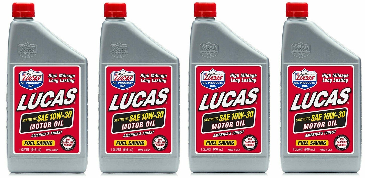 Lucas 10050 Full Synthetic High Mileage 10W-30 Motor Oil 1 Quart Bottle (Qty 4)