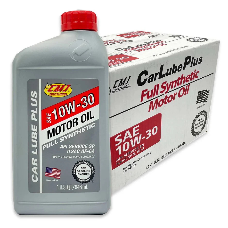 12 Pack – 10W-30 CMJ Brothers Car Lube Plus SAE 10W-30 Full Synthetic Motor Oil