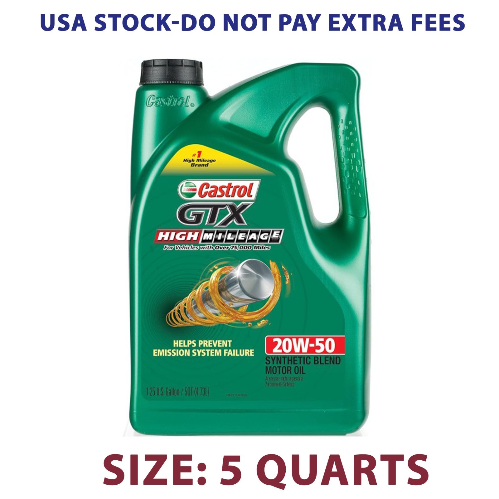 Castrol GTX High Mileage 20W-50 Synthetic Blend Motor Oil, 5 Quarts, Bottle