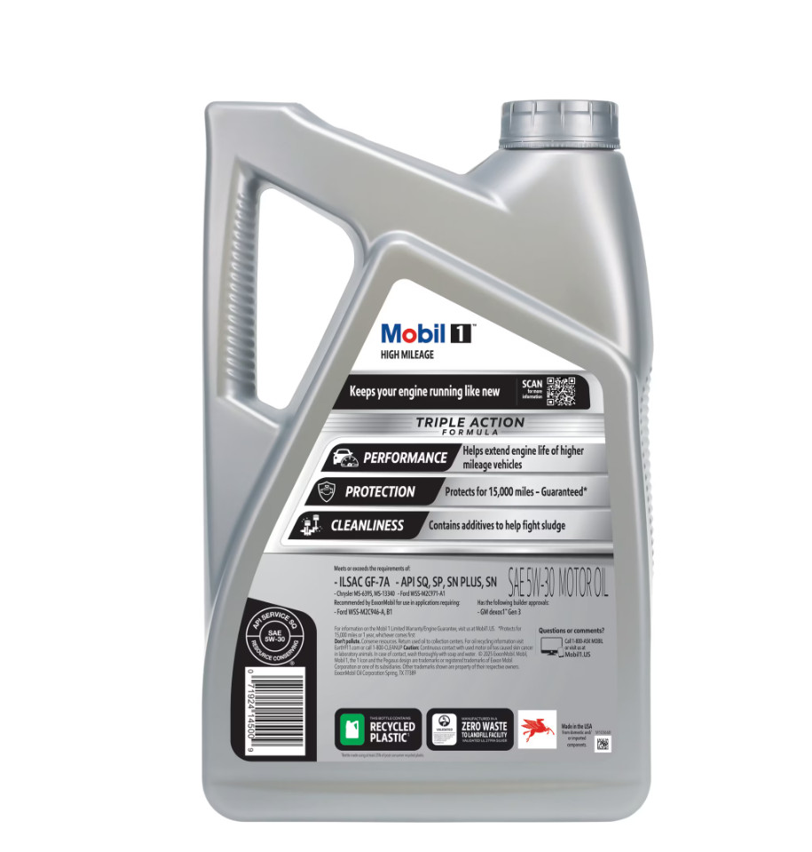 Mobil 1 High Mileage Full Synthetic Motor Oil 5W-30, 5 Quart