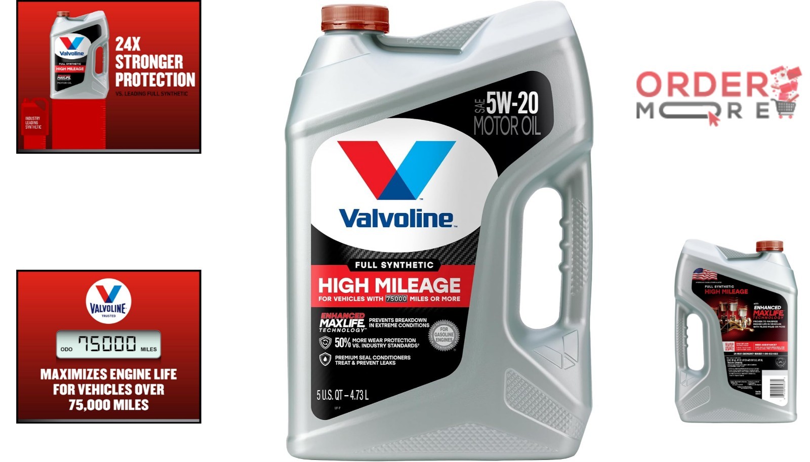 Full Synthetic High Mileage Motor Oil 5W-20 5 Quart MaxLife Technology