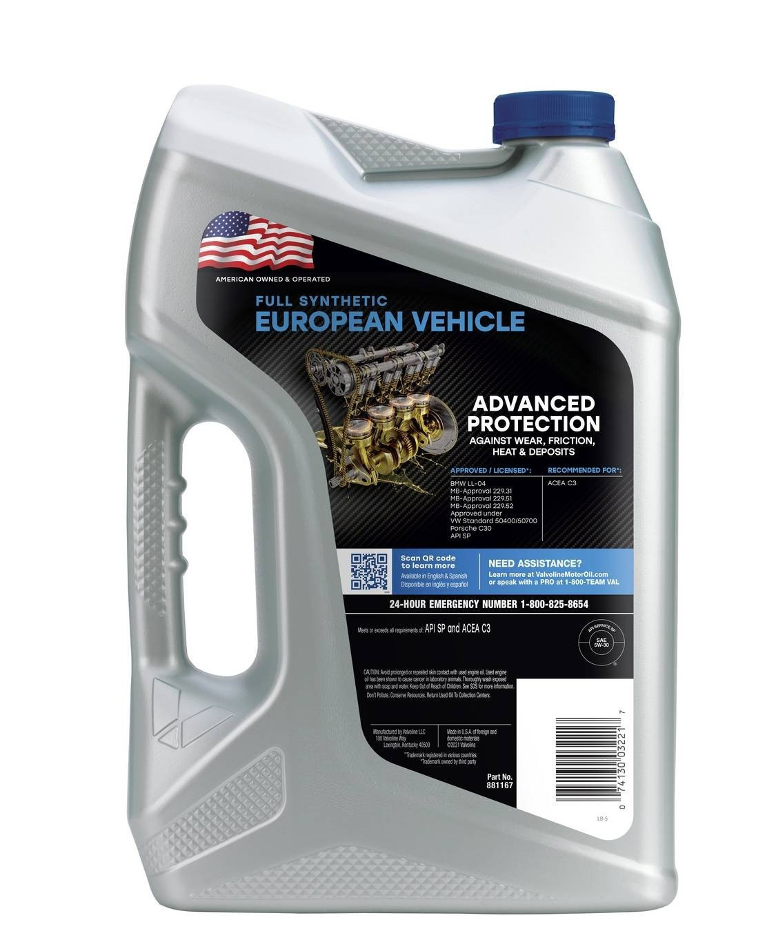 VALVOLINE 881167 European Vehicle Full Synthetic XL-III SAE 5W-30 Easy Pour 5QT