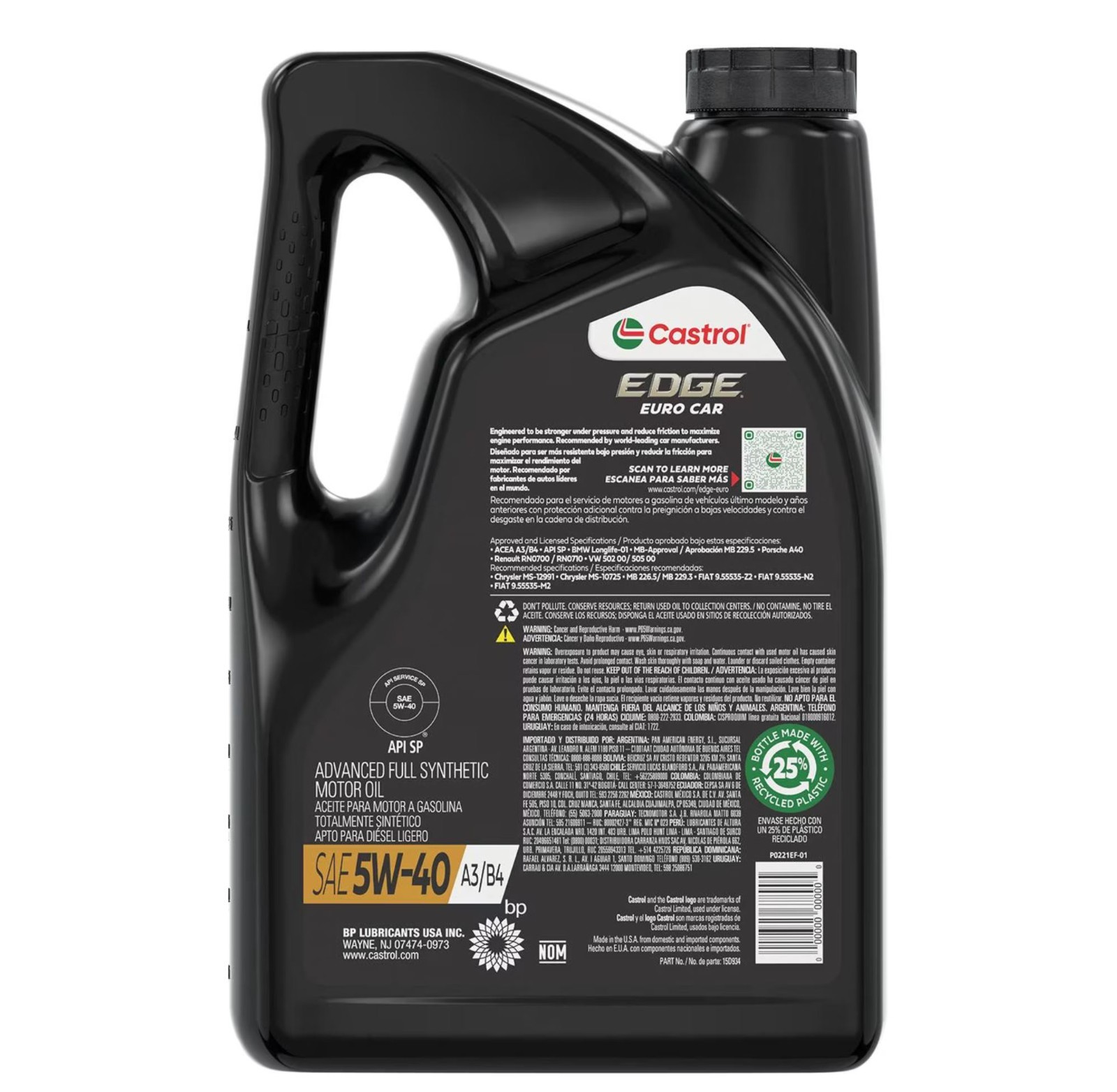 2 Pack Castrol EDGE Euro Car Standard Full Synthetic 5W-40 Engine Oil 5 Quart