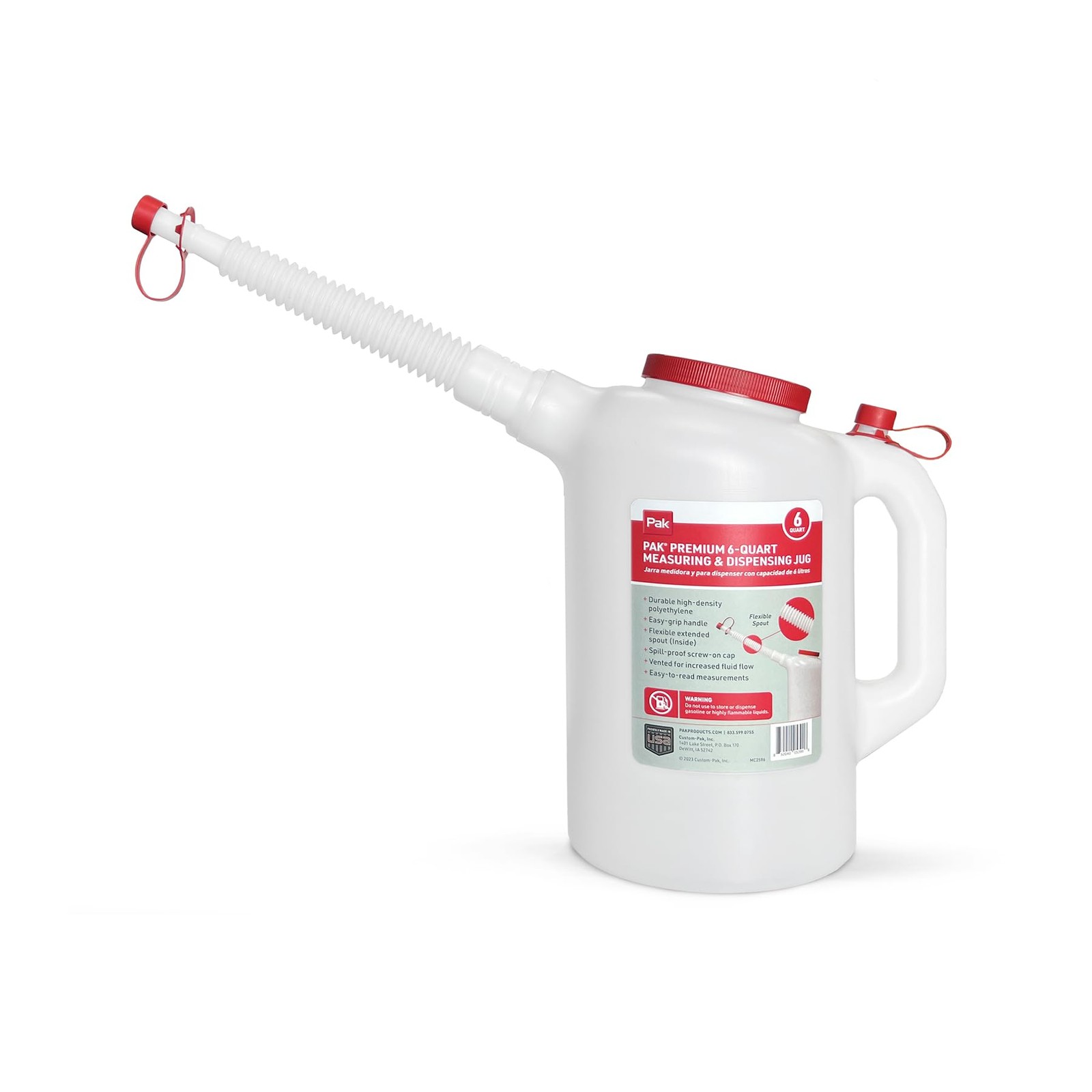 PAK Premium 6 Quart Measuring Dispensing Jug Flexible 6 Quart, White, Red