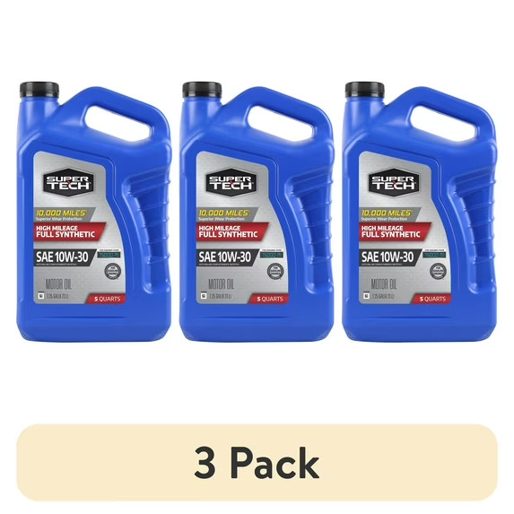 (3 pack) Super Tech High Mileage Full Synthetic SAE 10W-30 Motor Oil, 5 Quarts
