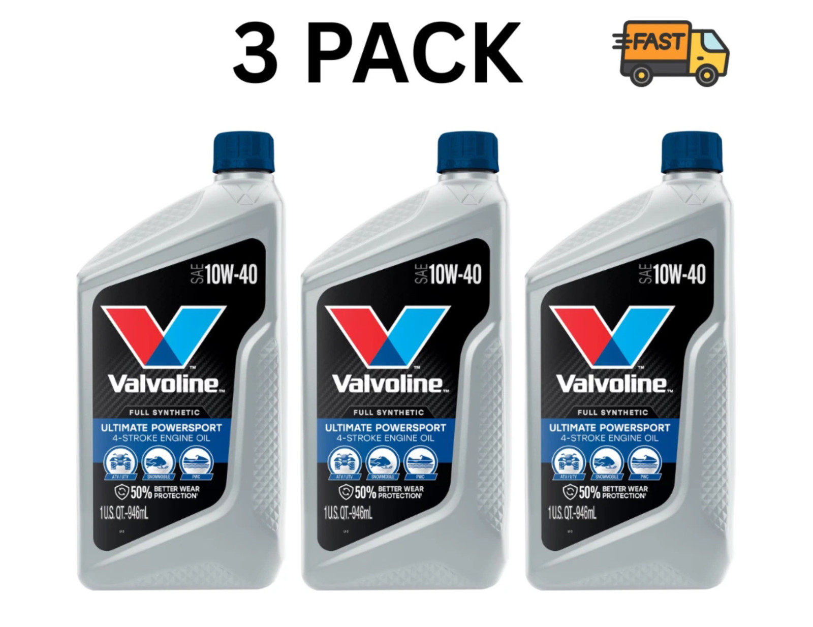 3 Pack Valvoline PowerSport 10W40 Motorcycle Engine Oil Free Ship