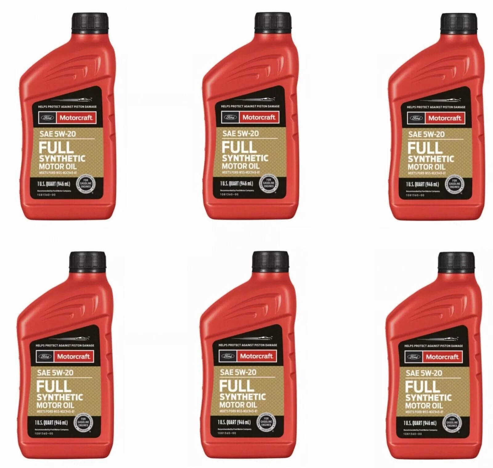 6 Quarts OEM Full Synthetic Engine Motor Oil FORD/Motorcraft SAE 5W-20