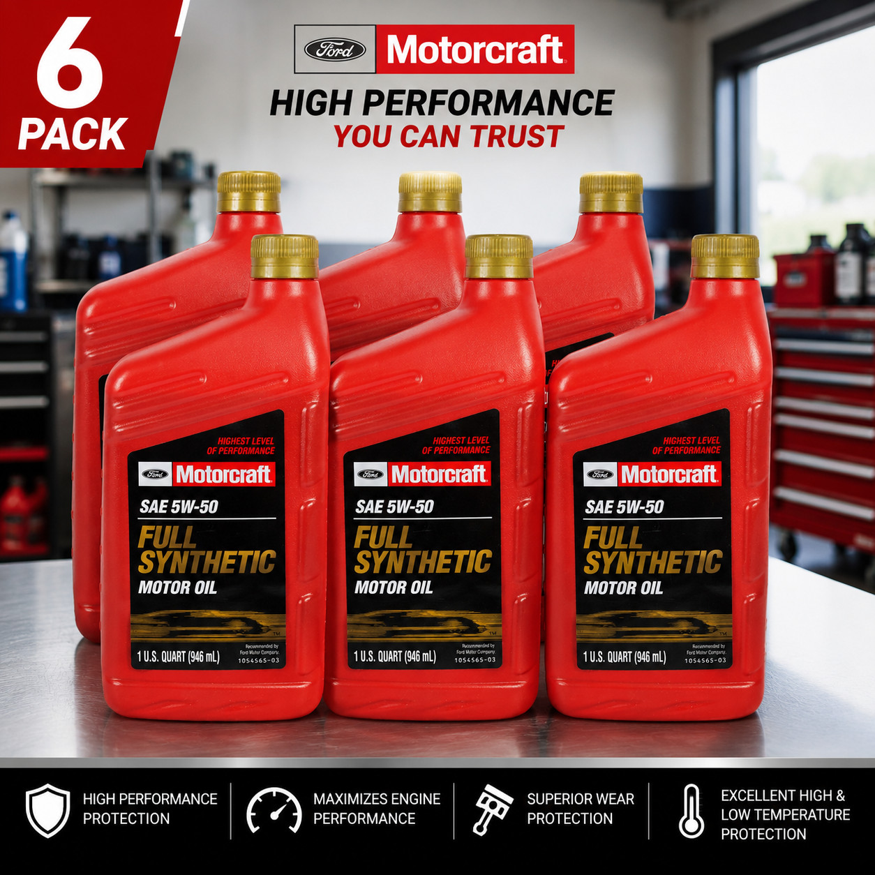 6 PACK – MOTORCRAFT XO5W50QGT Full Synthetic; SAE 5W-50; 1 Quart – FLASH SALE