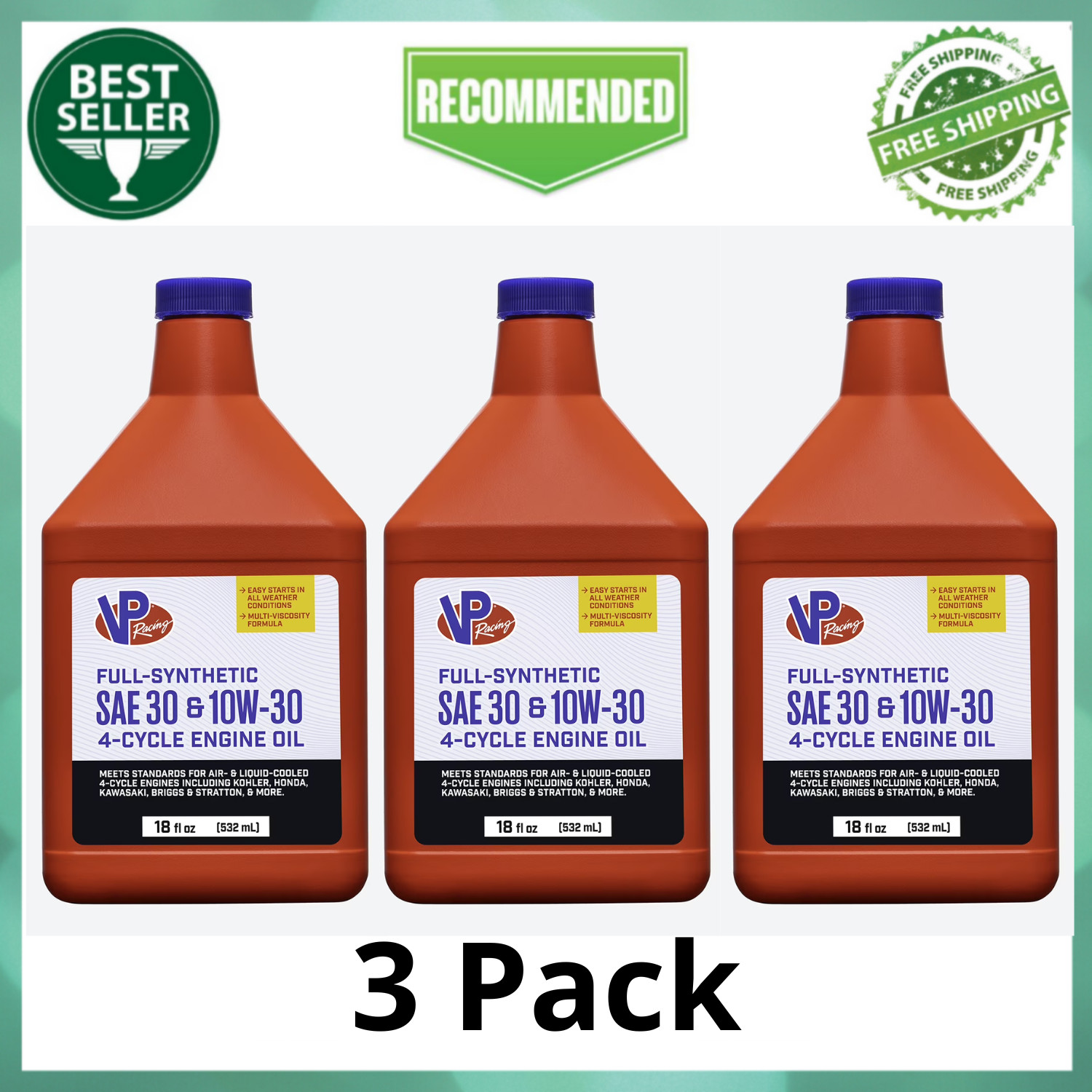 (3 Pack) VP Racing Fuels 18-oz 4-cycle engines 10W-30 Full synthetic Engine Oil