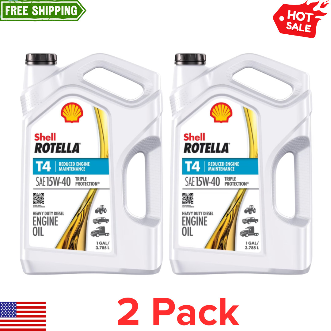 (2 pack) Shell Rotella T4 Triple Protection 15W-40 Diesel Engine Oil, 1 Gallon