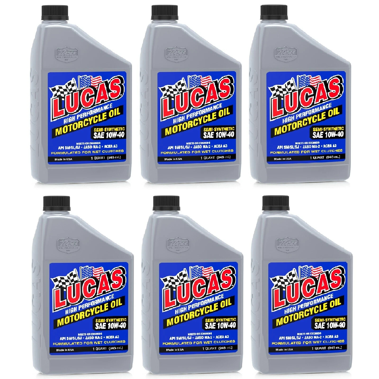 Lucas Oil High Performance SAE 10W-40 Motorcycle Oil 1 Quart Bottles Set of 6