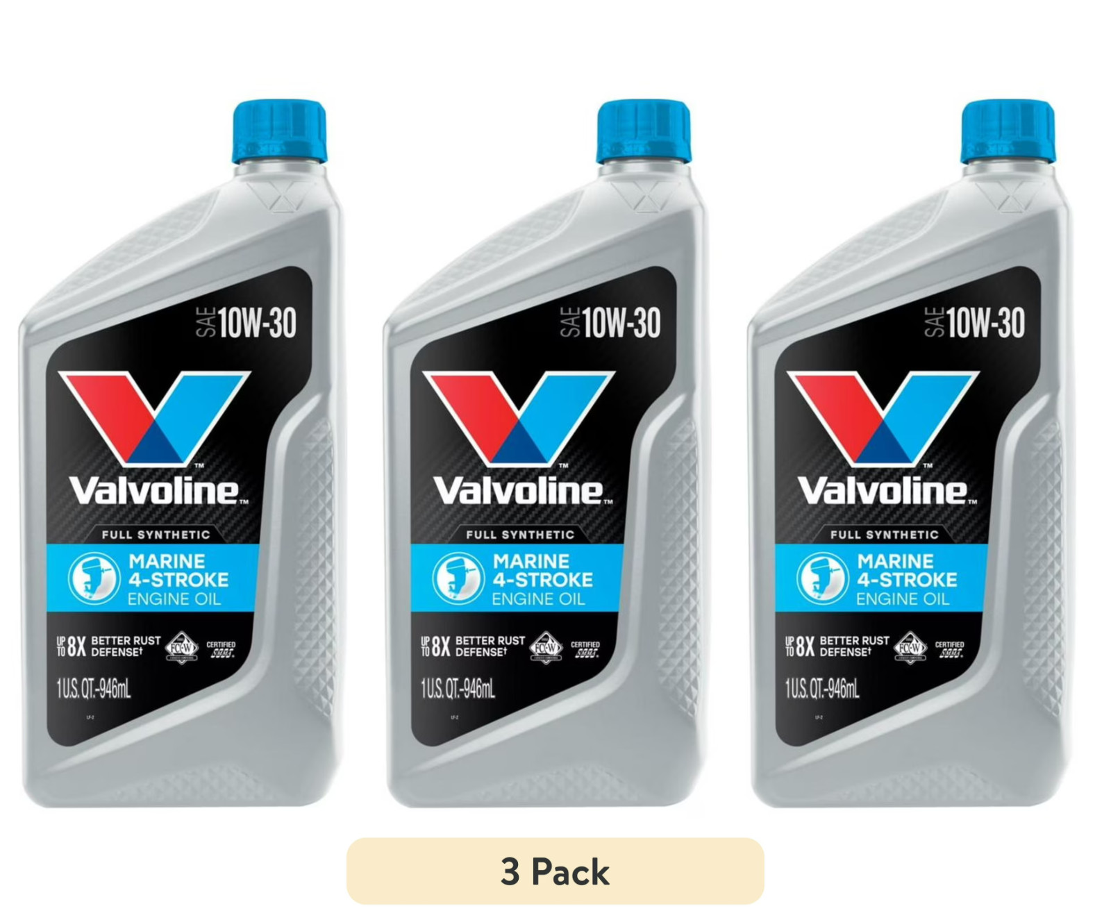 3 pack-Valvoline 4-Stroke Marine 10W-30 Full Synthetic Engine Oil 1 QT Free Ship