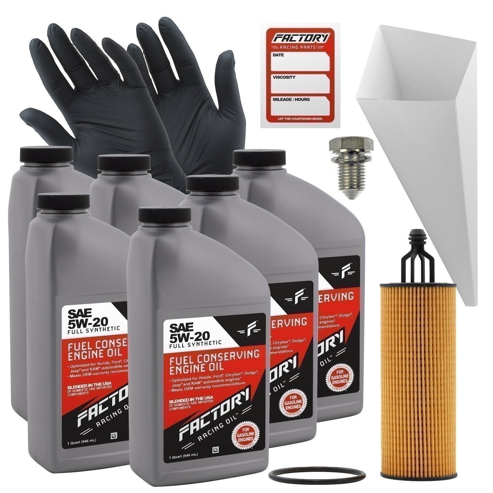 Factory Racing Parts 5W20 6Qt Oil Change Kit For Dodge Vehicles 3.6L