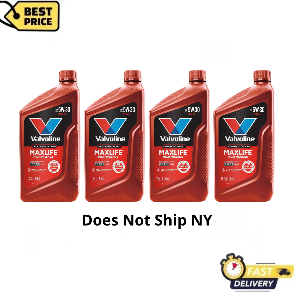 Valvoline High Mileage MaxLife 5W-30 Synthetic Blend Motor Oil, 1 Quart, 4 Pack