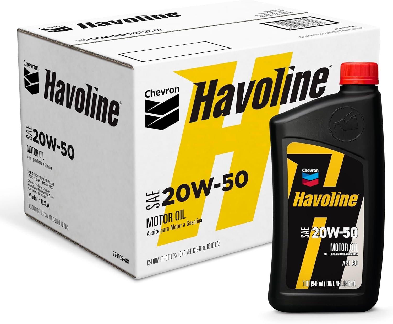 Chevron Havoline 20W-50 Conventional Motor Oil, Case of 12 – 1 Quart Bottles