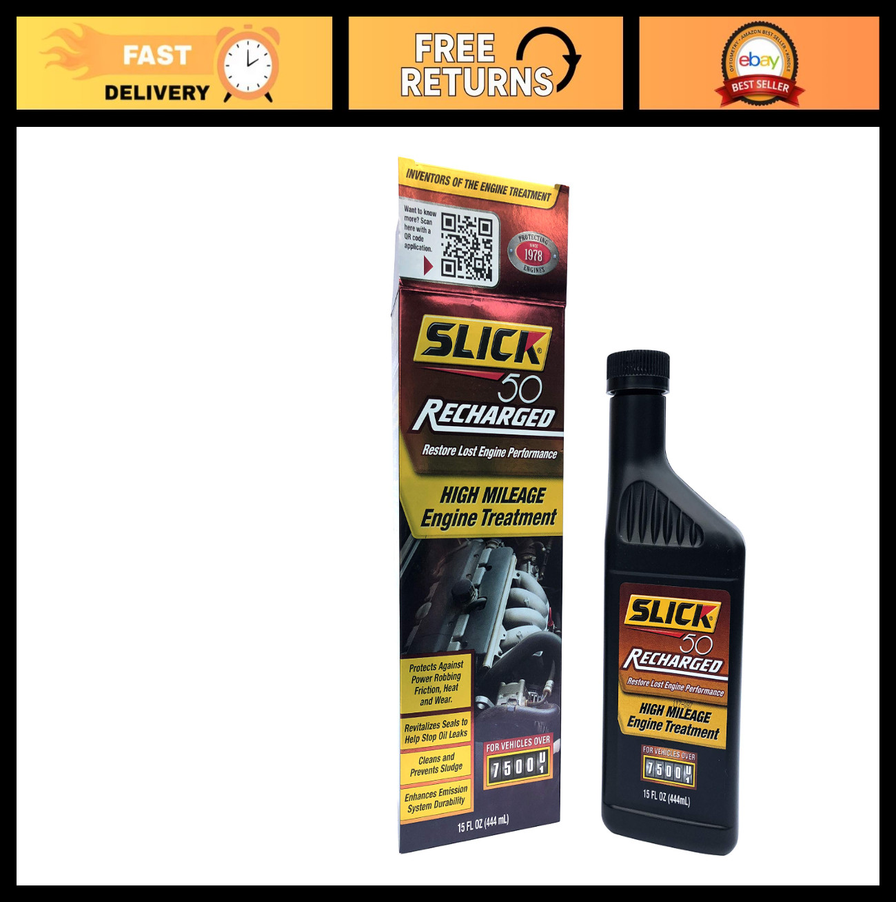 High Mileage Engine Treatment, 15 oz – Recharged Oil Additive for Smooth Perform