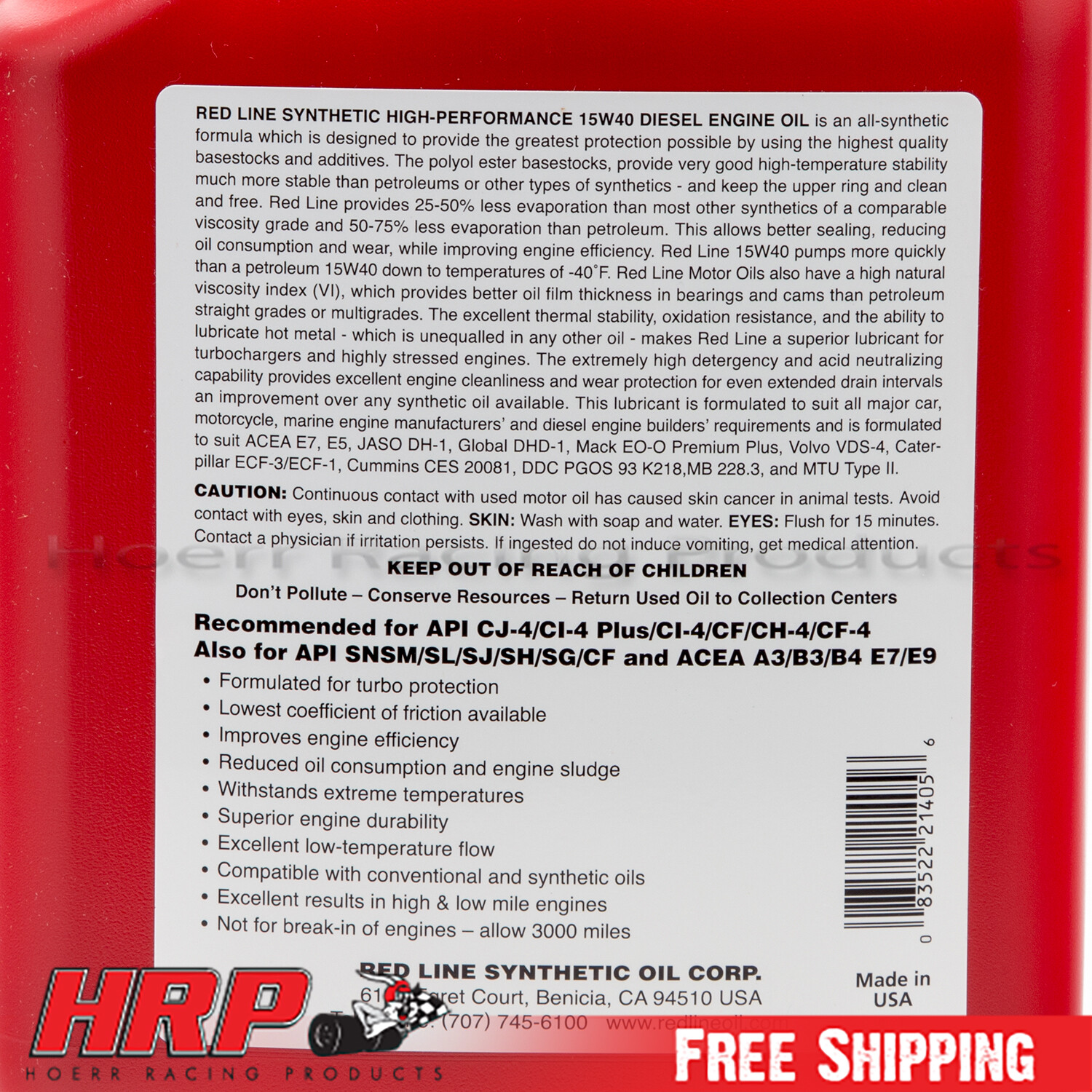 Red Line 21405 15W40 Synthetic Diesel Oil -1 Gallon