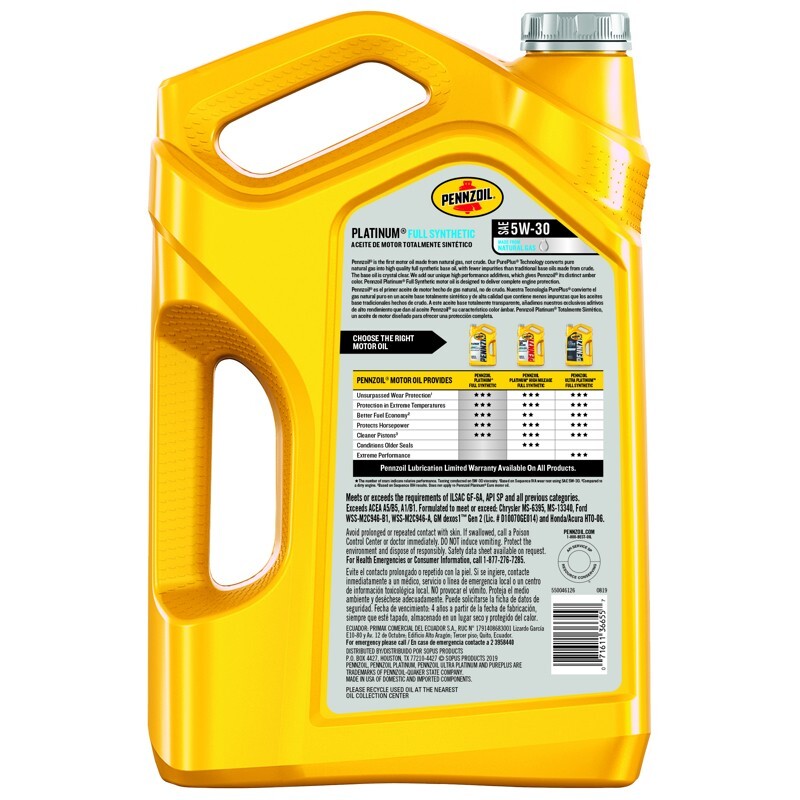 Pennzoil Platinum Full Synthetic SAE 5W-20 Motor Oil dexos Approved 1 qt