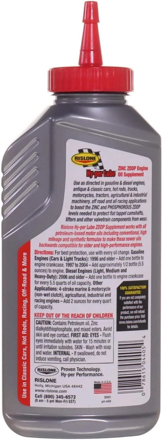 Rislone 4405 Hy-per Lube Zinc ZDDP Supplement, 11 oz. | Real ZDDP Zinc Additive