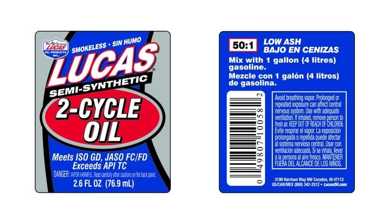 Lucas Oil 10058 Semi-Synthetic 2-Cycle Oil – 2.6 fl oz.
