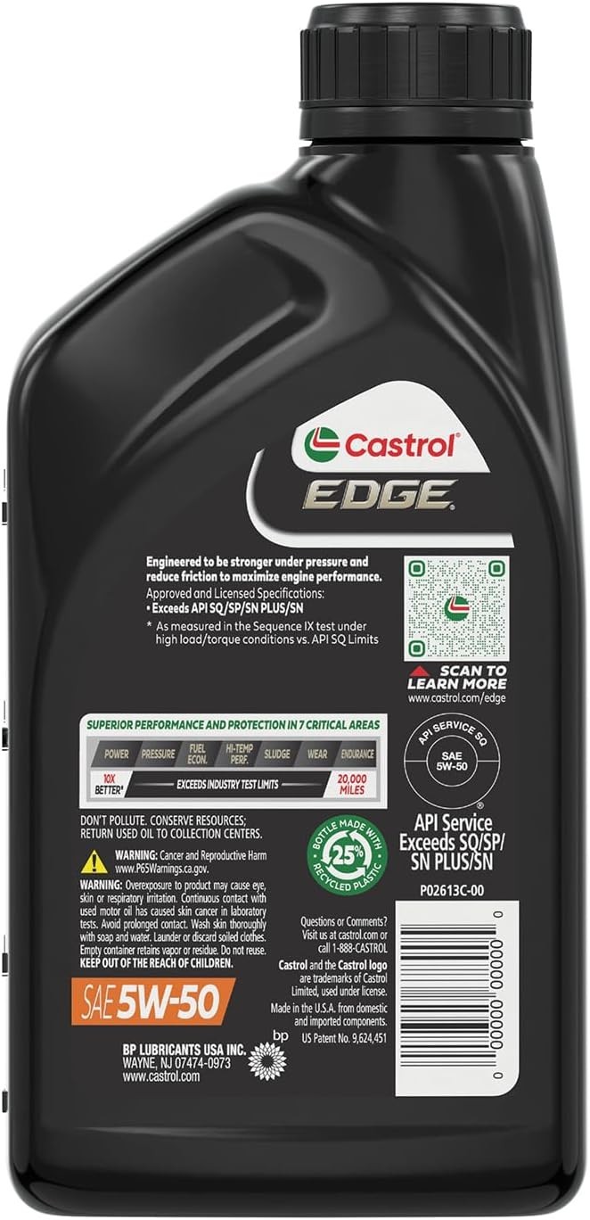 EDGE 5W-50 Advanced Full Synthetic Motor Oil, 1 Quart, Pack of 6