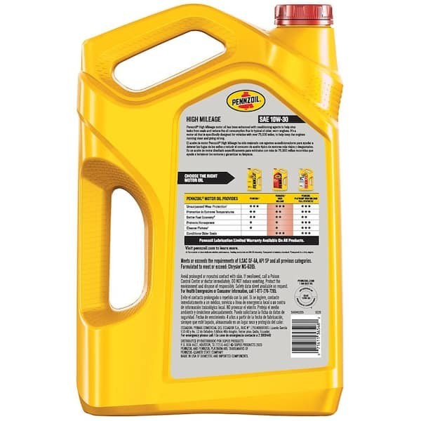 Pennzoil High Mileage Motor Oil 10W-30 Synthetic Blend 5 Qt Engine Protection