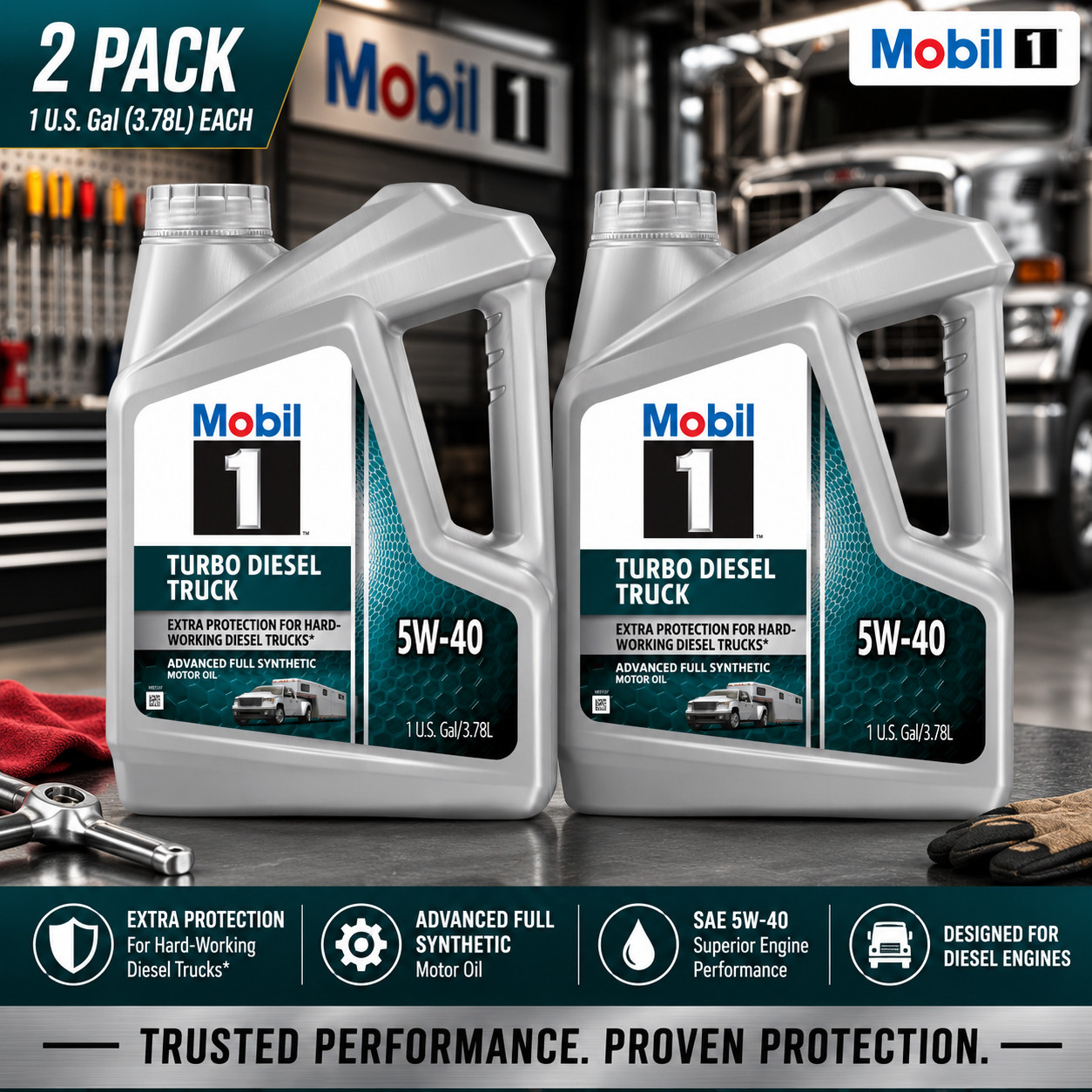 MOBIL 127097 M-1 TD TRUCK 5W40; Mobil 1 Turbo Diesel Truck; Full Synthetic 2PACK