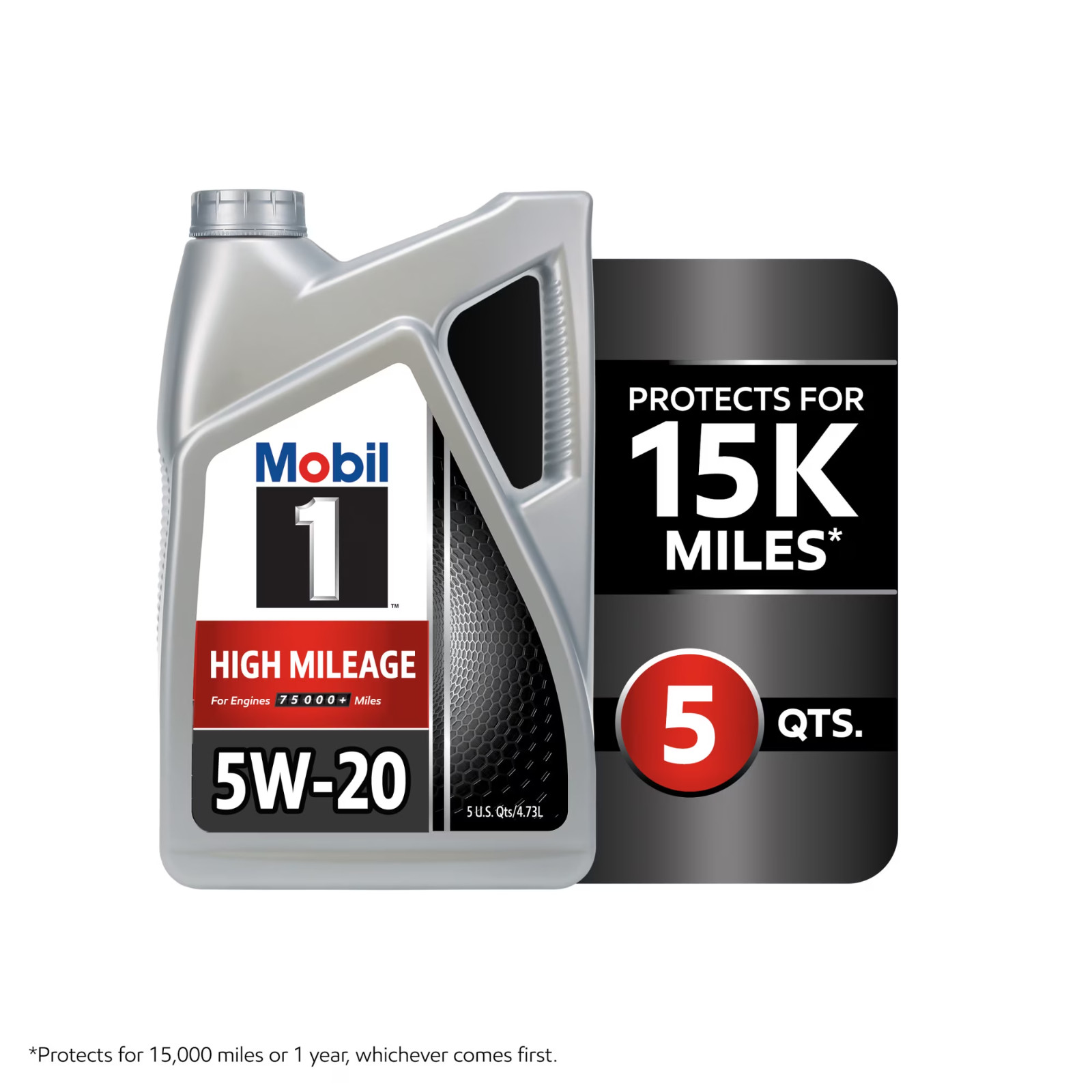 Mobil 1 High Mileage Full Synthetic Motor Oil 5W-20, 5 Quart 🔥No Import Fees