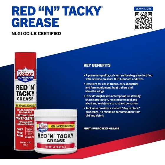 (4 pack) Lucas 10005 Red N Tacky EP Grease Multi-Purpose Lubricant 14 Oz