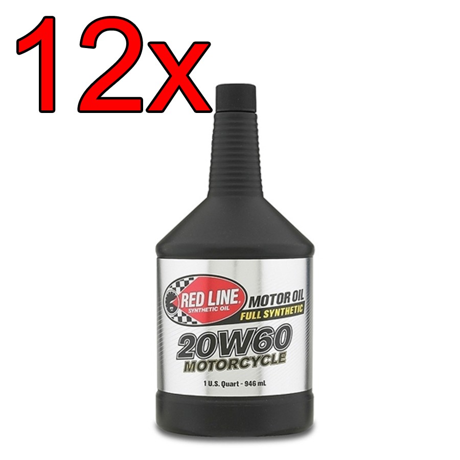 [Case of 12] Red Line Synthetic 20W60 Motorcycle Engine Motor Oil 1 Quart