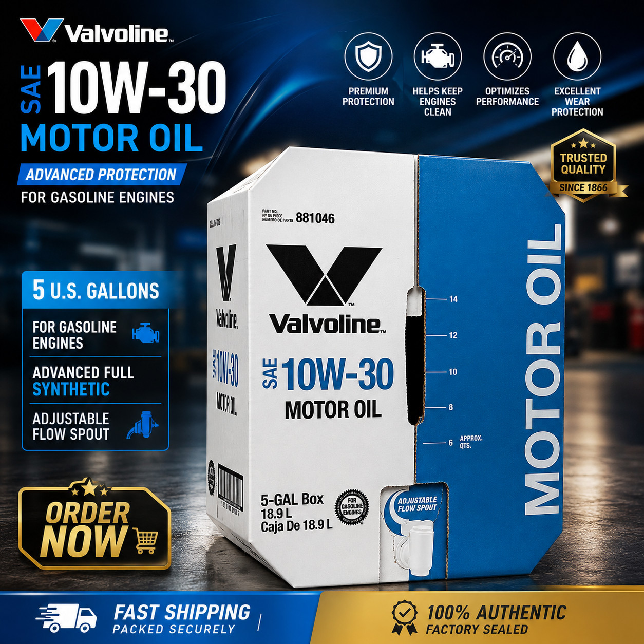 VALVOLINE 881046 Daily Protection SAE 10W-30 Conventional; 5 Gallon Bay Box