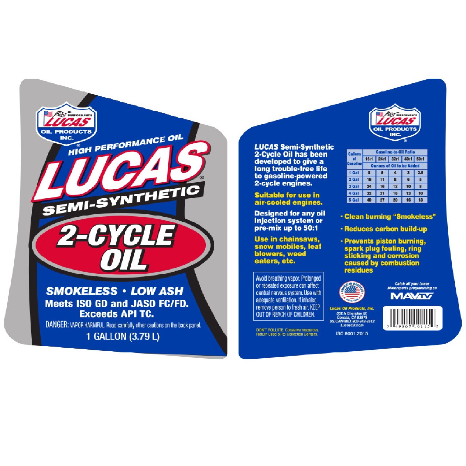 Lucas Oil Semi-Synthetic High Performance 2-Cycle Oil 1 Gallon Bottle Single