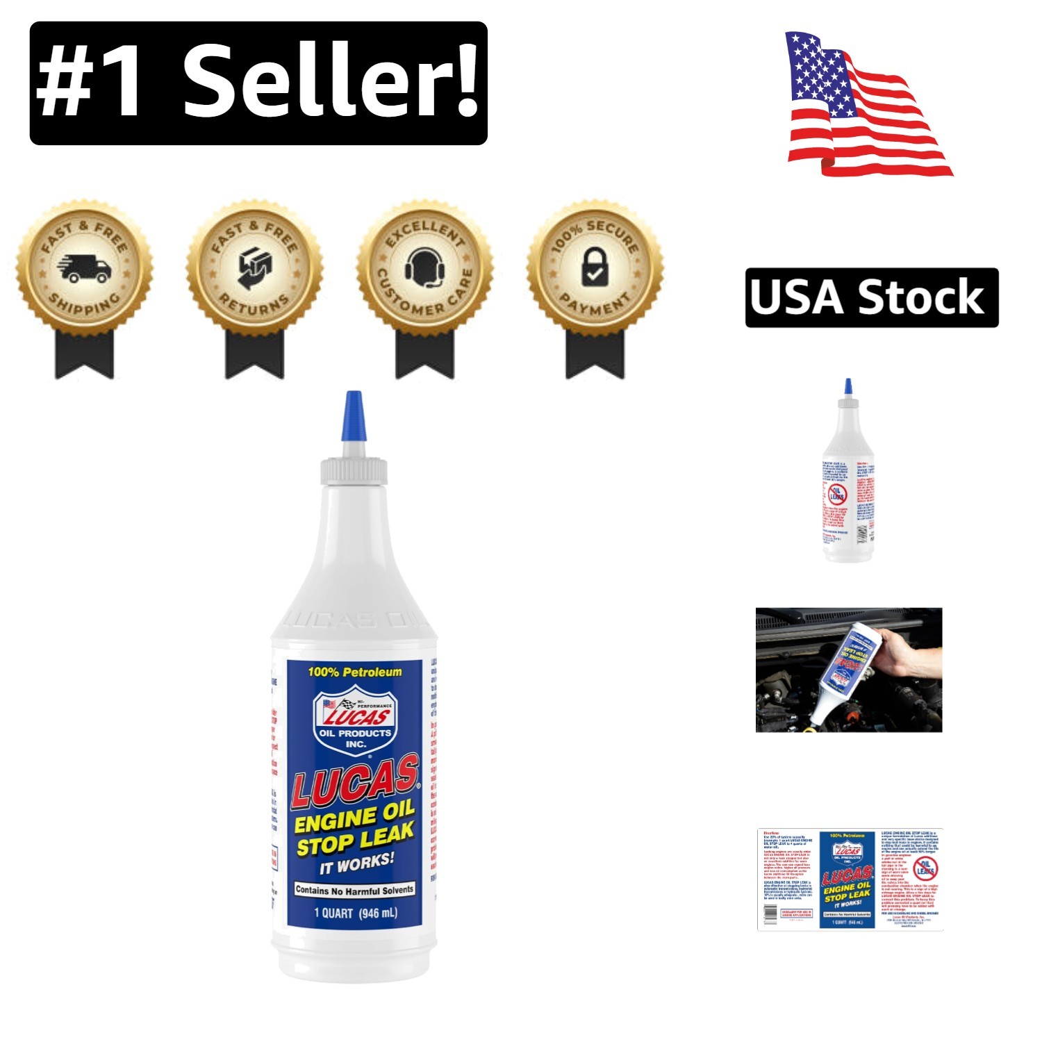 Engine Oil Stop Leak – 946ml Lucas Formula for Noise Reduction and Sealing