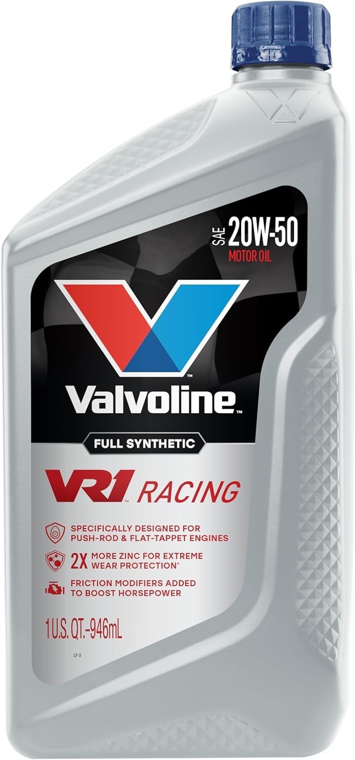 Valvoline VR1 Racing Synthetic SAE 20W-50 Motor Oil 1QT, Case of 6, 2X More Zinc