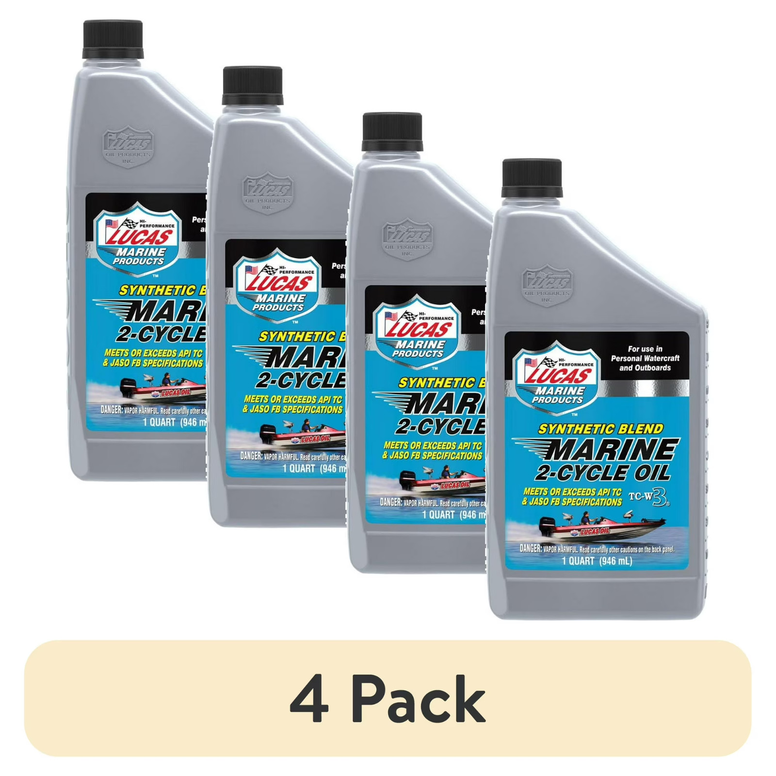 (4 pack) Lucas 2-Cycle Marine Synthetic Blend Motor Oil 32 Ounce TC-W3 Certified