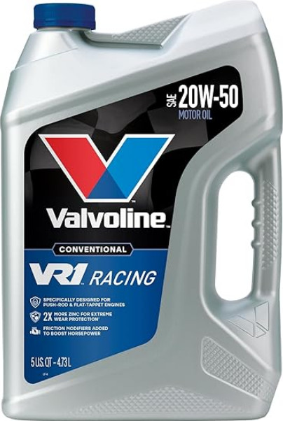 Valvoline VR1 Racing SAE 20W-50 High Performance Zinc Motor Oil 5 QT Jug Hot Rod
