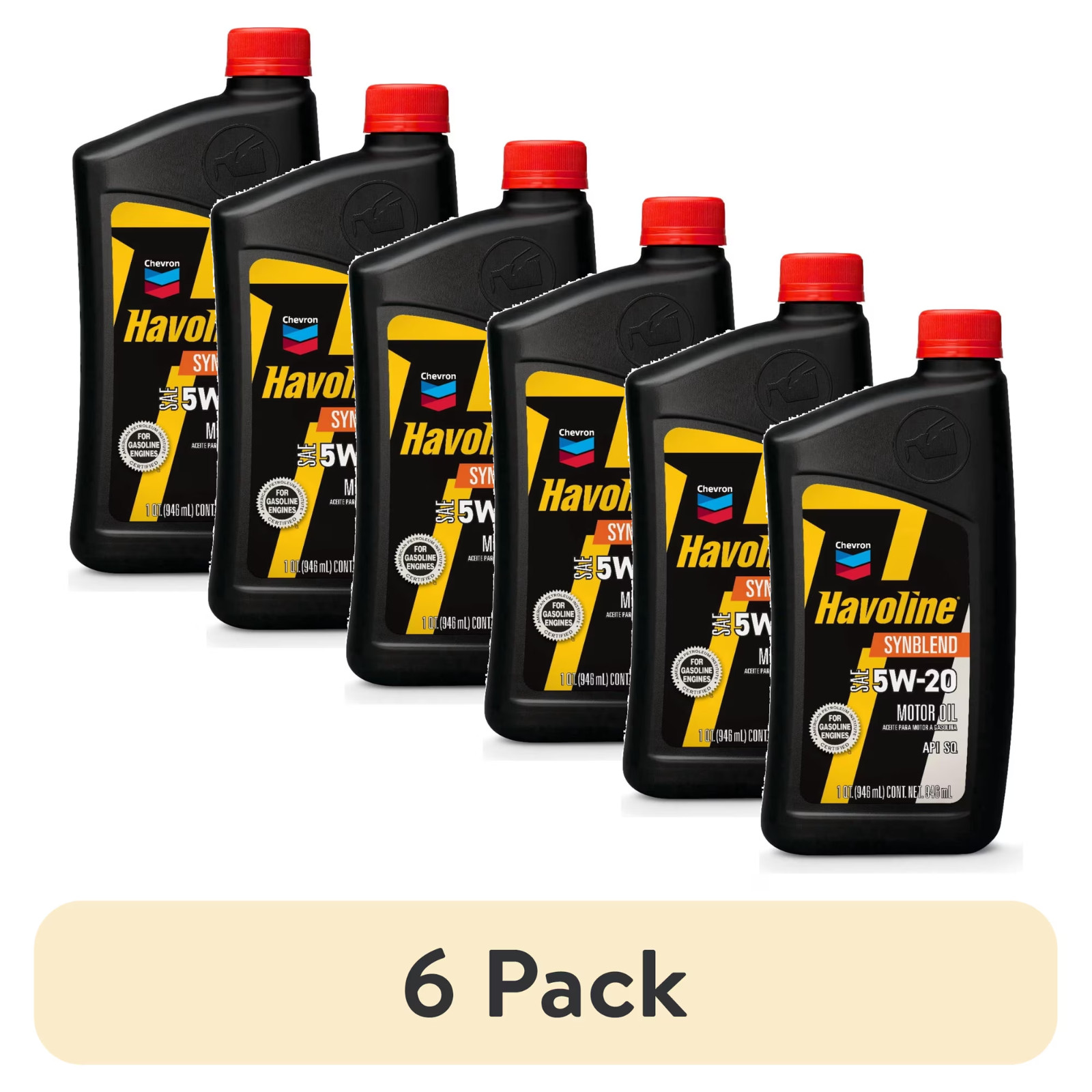 (6 pack) Chevron Havoline Synthetic Blend Motor Oil 5W-20, 1 Quart Bottle