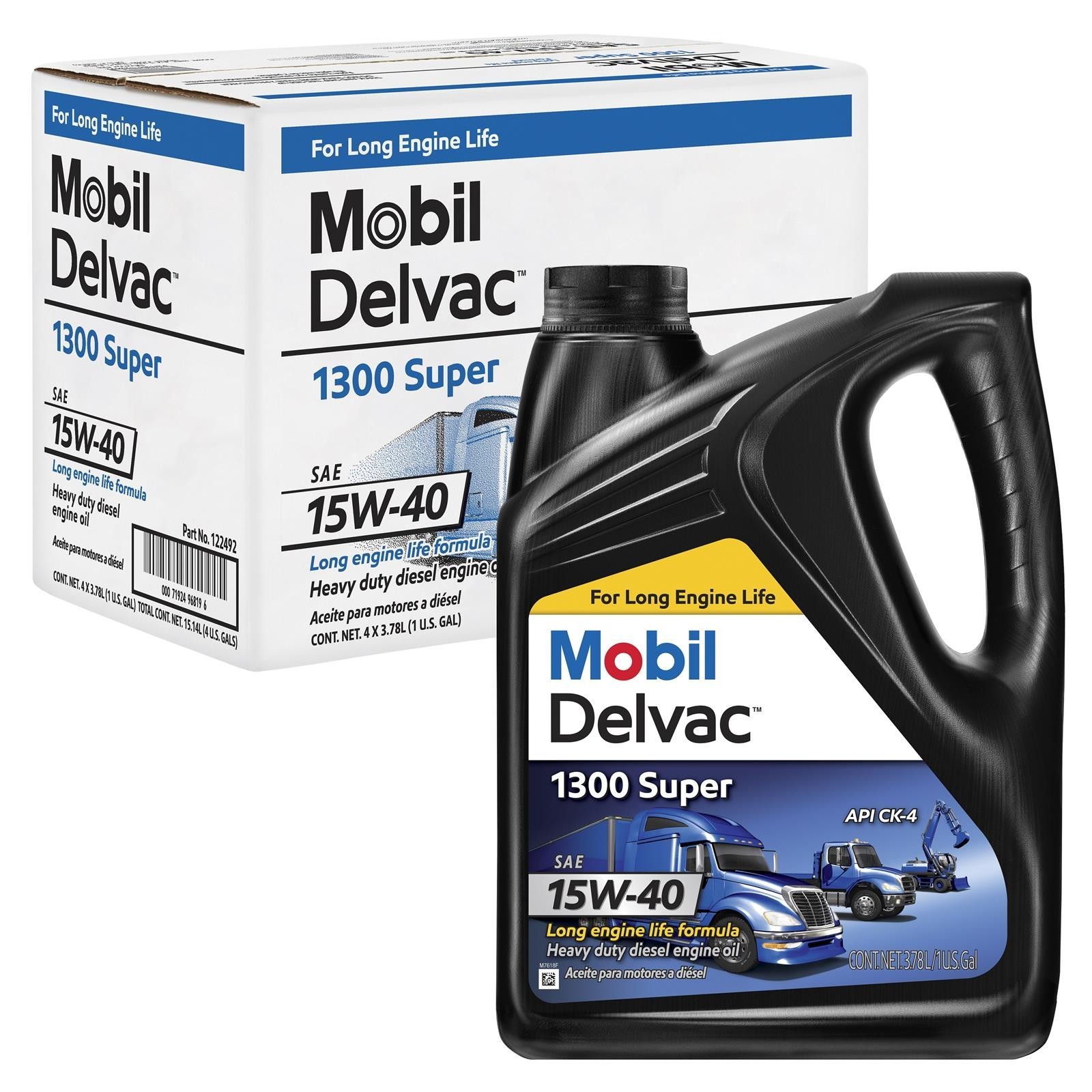 Mobil Delvac 1300 Super 15W-40 Synthetic Blend Diesel Engine Oil;4-1 Gallon Case