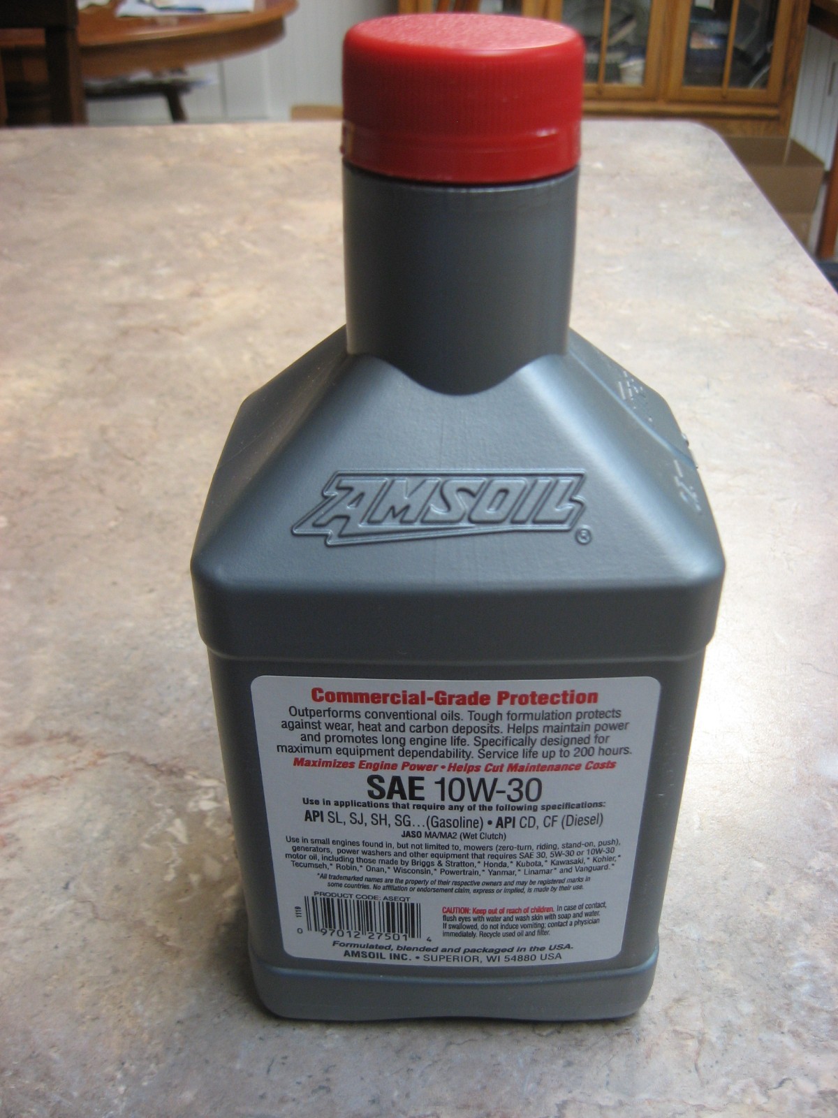 Amsoil Synthetic Small Engine Oil 10W-30 SAE Commercial-Grade 1 Quart ASEQT New